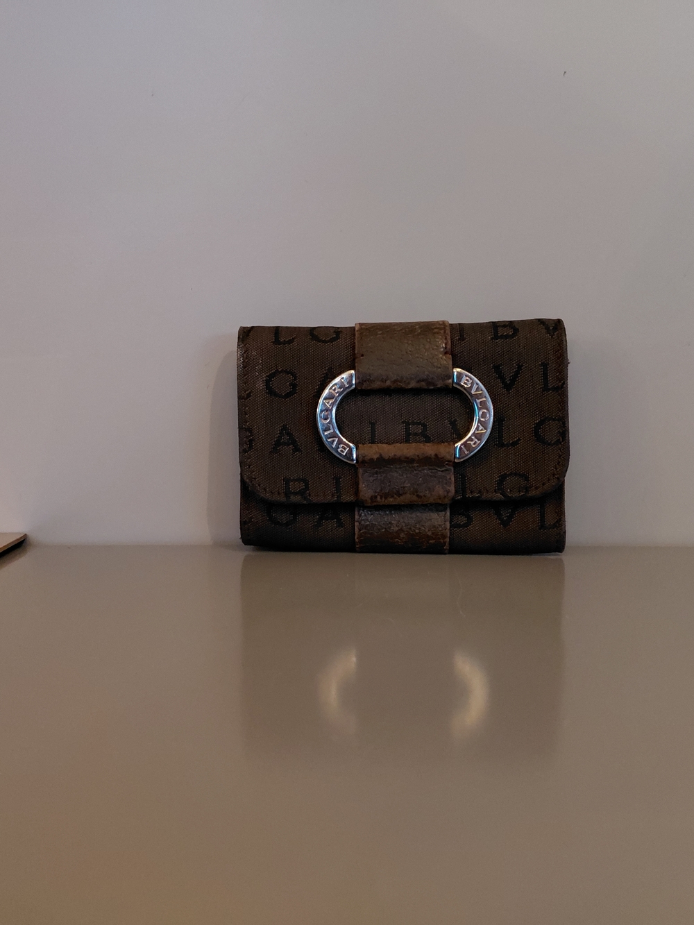 Bvlgari Logo Monogram Brown Canvas Signature Key Holder Wallet